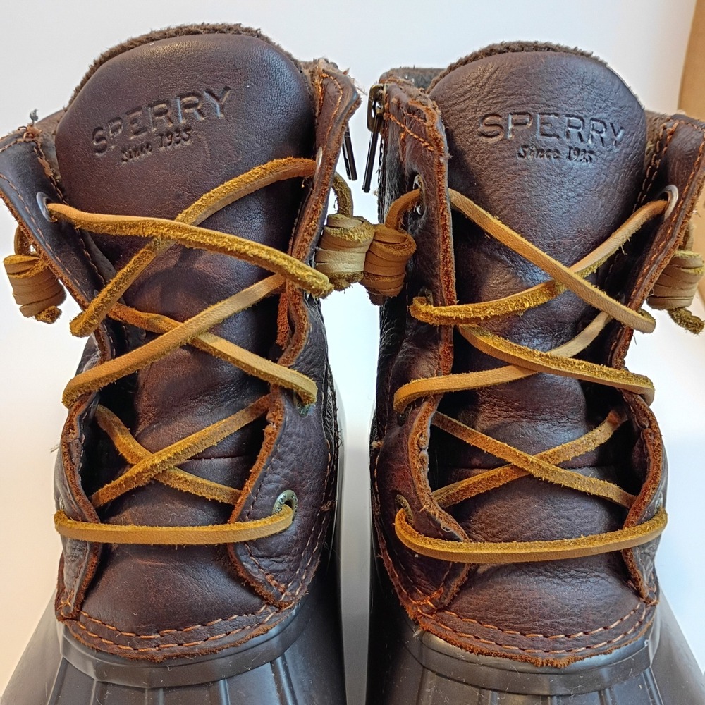 Sperry Saltwater Duck Boots Brown Leather Ankle Rain Boots STS91176 Womens 8.5 M - Picture 2 of 8